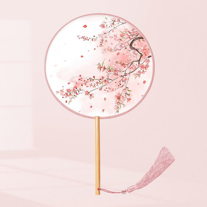 Buddha Stones Ginkgo Leaf Koi Fish Cherry Blossom Spring Flowers Ventilatore con manico in legno portatile