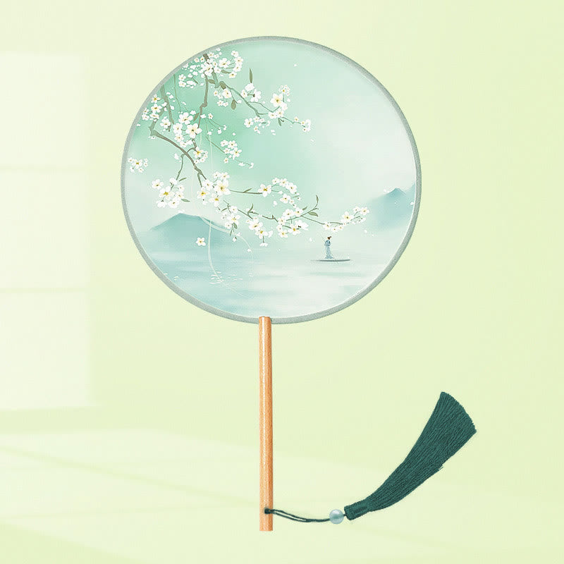 Buddha Stones Ginkgo Leaf Koi Fish Cherry Blossom Spring Flowers Ventilatore con manico in legno portatile