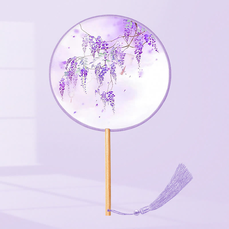Buddha Stones Ginkgo Leaf Koi Fish Cherry Blossom Spring Flowers Ventilatore con manico in legno portatile
