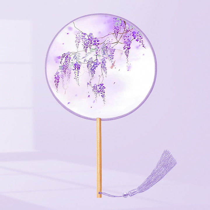 Buddha Stones Ginkgo Leaf Koi Fish Cherry Blossom Spring Flowers Ventilatore con manico in legno portatile