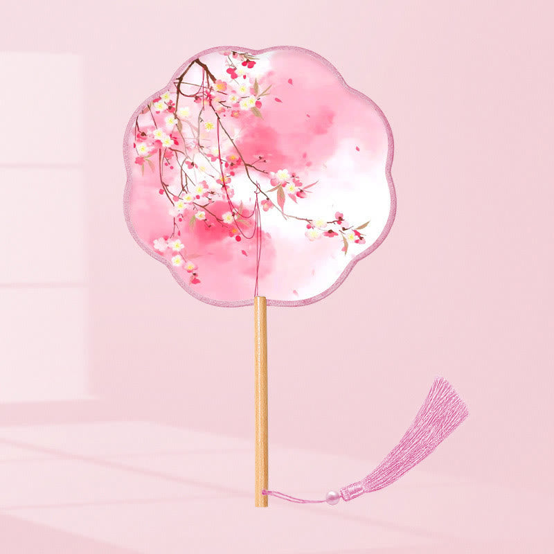 Buddha Stones Ginkgo Leaf Koi Fish Cherry Blossom Spring Flowers Ventilatore con manico in legno portatile