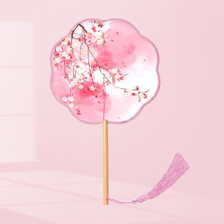 Buddha Stones Ginkgo Leaf Koi Fish Cherry Blossom Spring Flowers Ventilatore con manico in legno portatile