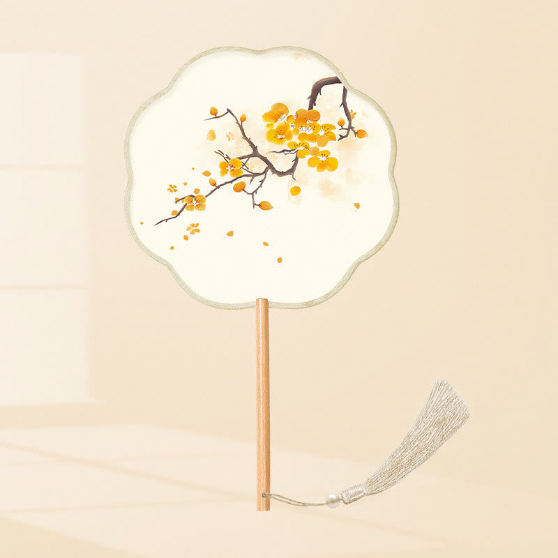 Buddha Stones Ginkgo Leaf Koi Fish Cherry Blossom Spring Flowers Ventilatore con manico in legno portatile
