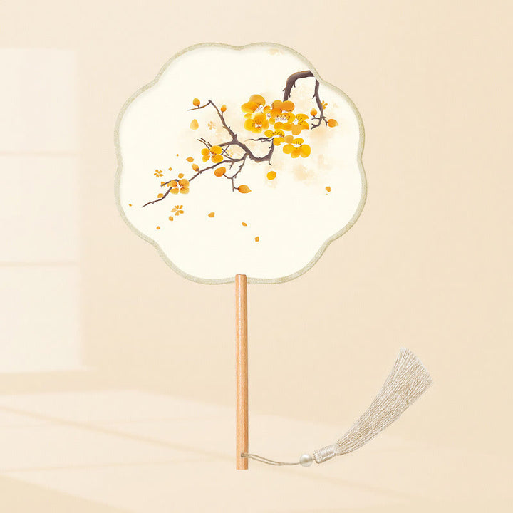 Buddha Stones Ginkgo Leaf Koi Fish Cherry Blossom Spring Flowers Ventilatore con manico in legno portatile