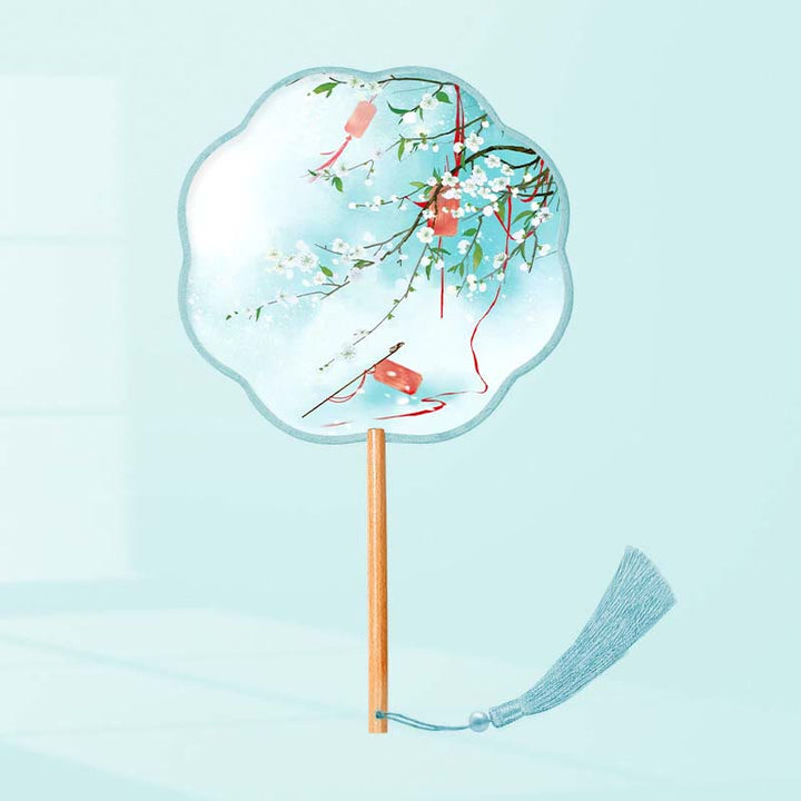 Buddha Stones Ginkgo Leaf Koi Fish Cherry Blossom Spring Flowers Ventilatore con manico in legno portatile