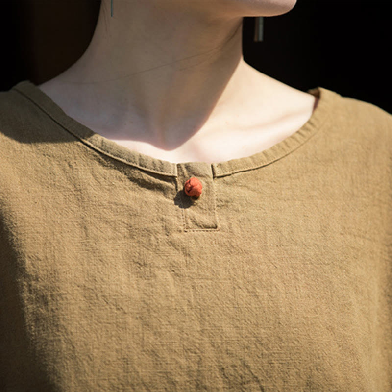 Buddha Stones Maglietta casual a mezza manica in lino e cotone ramiè - image 7