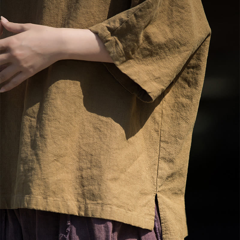 Buddha Stones Maglietta casual a mezza manica in lino e cotone ramiè - image 5