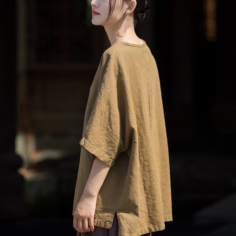 Buddha Stones Maglietta casual a mezza manica in lino e cotone ramiè - image 2