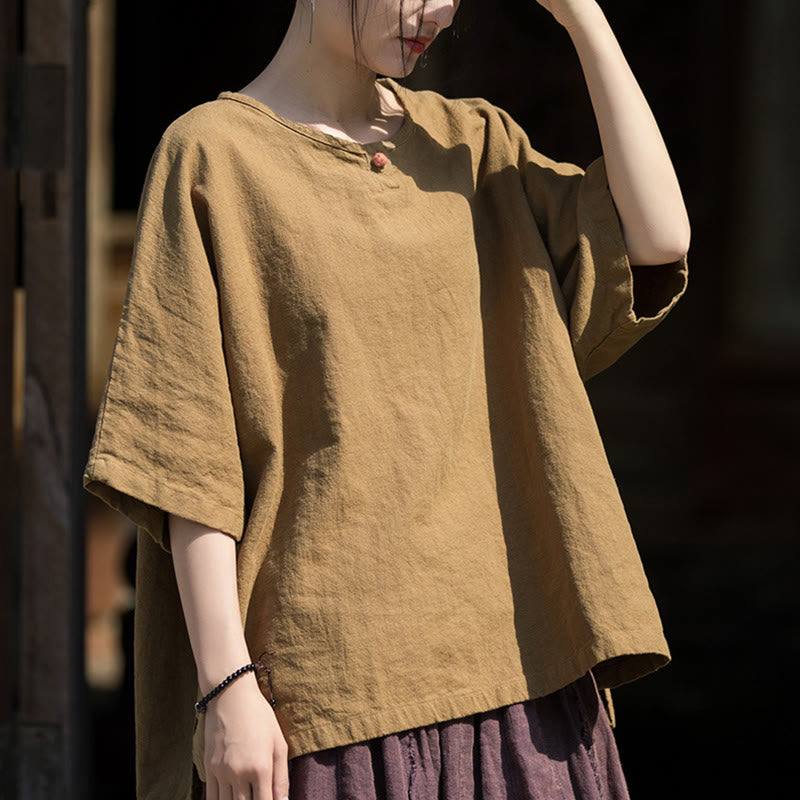 Buddha Stones Maglietta casual a mezza manica in lino e cotone ramiè - image 8