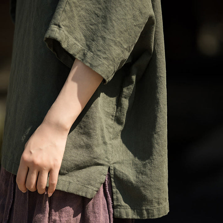 Buddha Stones Maglietta casual a mezza manica in lino e cotone ramiè - image 16