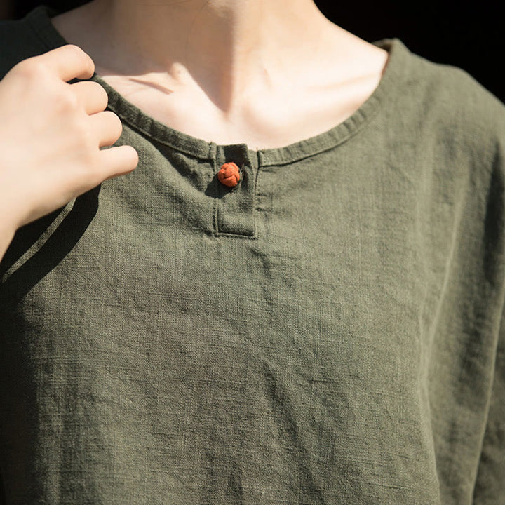 Buddha Stones Maglietta casual a mezza manica in lino e cotone ramiè - image 15