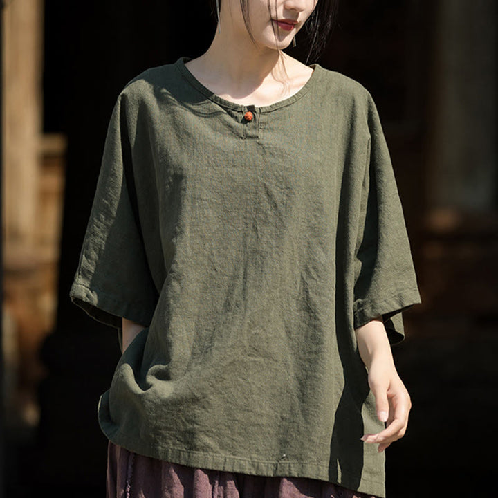 Buddha Stones Maglietta casual a mezza manica in lino e cotone ramiè - image 18