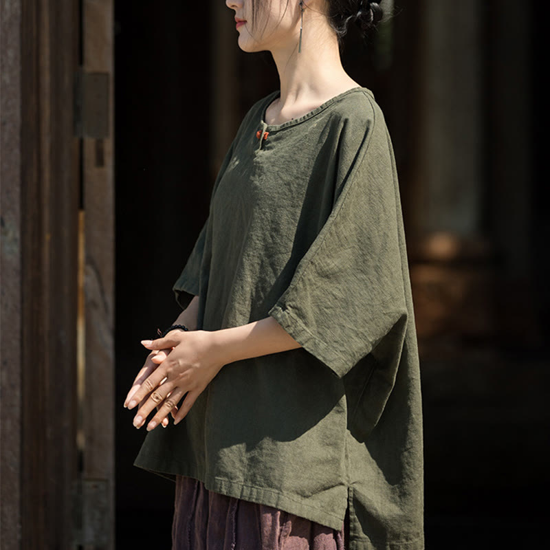 Buddha Stones Maglietta casual a mezza manica in lino e cotone ramiè - image 14