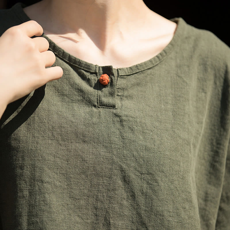 Buddha Stones Maglietta casual a mezza manica in lino e cotone ramiè - image 15