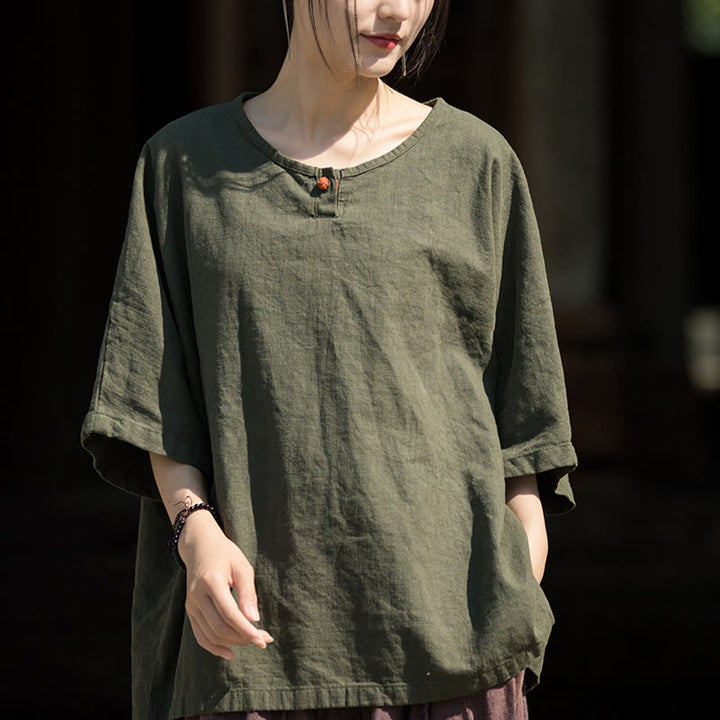 Buddha Stones Maglietta casual a mezza manica in lino e cotone ramiè - Verde Mare Scuro - US4-8/10, UK/AU8-12/14, EU36-40/42 (F) - image 12