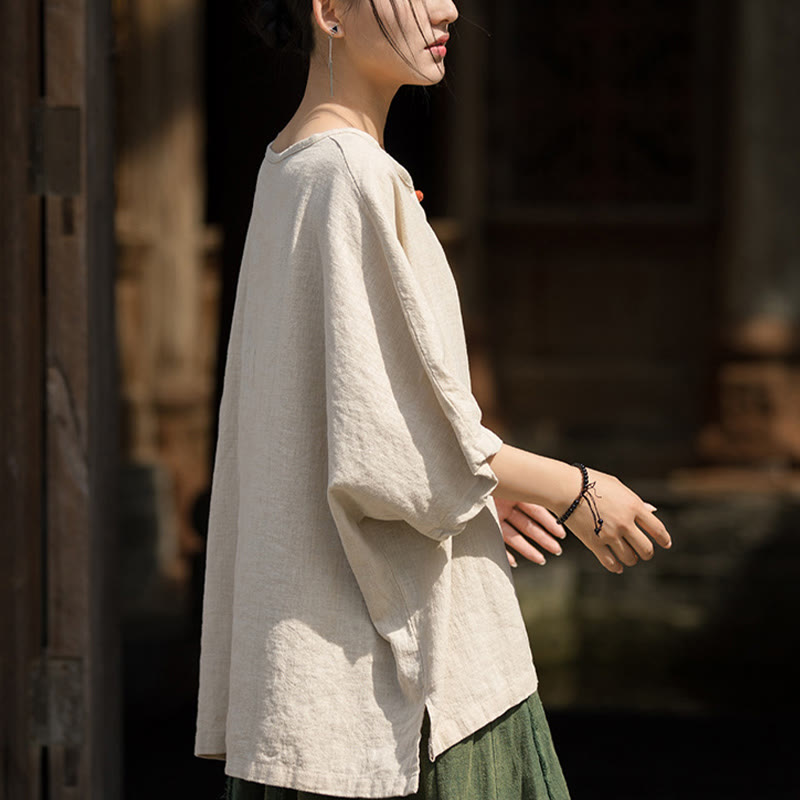 Buddha Stones Maglietta casual a mezza manica in lino e cotone ramiè - image 25