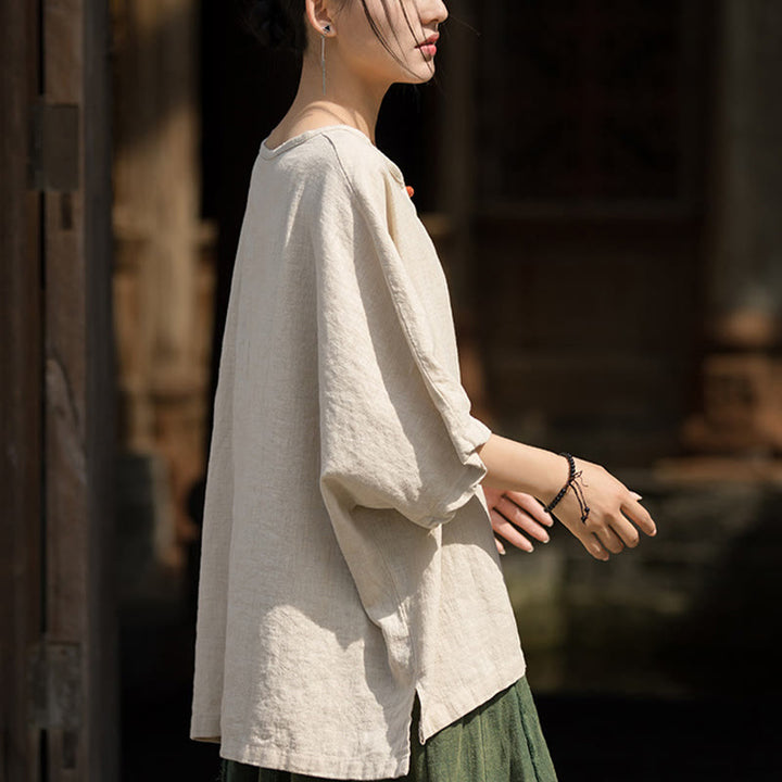 Buddha Stones Maglietta casual a mezza manica in lino e cotone ramiè - image 25