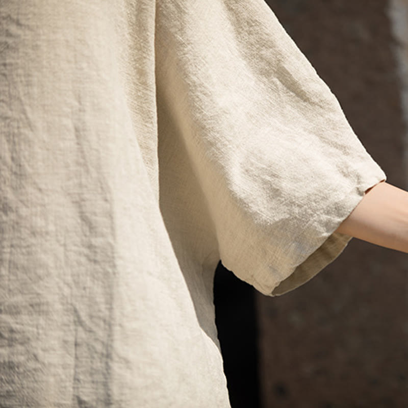 Buddha Stones Maglietta casual a mezza manica in lino e cotone ramiè - image 27