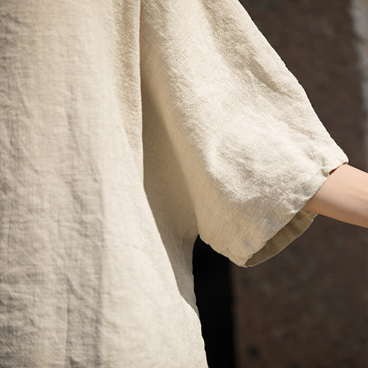 Buddha Stones Maglietta casual a mezza manica in lino e cotone ramiè - image 27