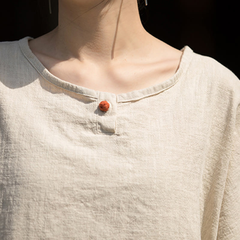 Buddha Stones Maglietta casual a mezza manica in lino e cotone ramiè - image 26