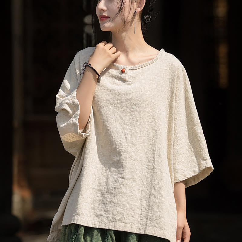 Buddha Stones Maglietta casual a mezza manica in lino e cotone ramiè - image 23