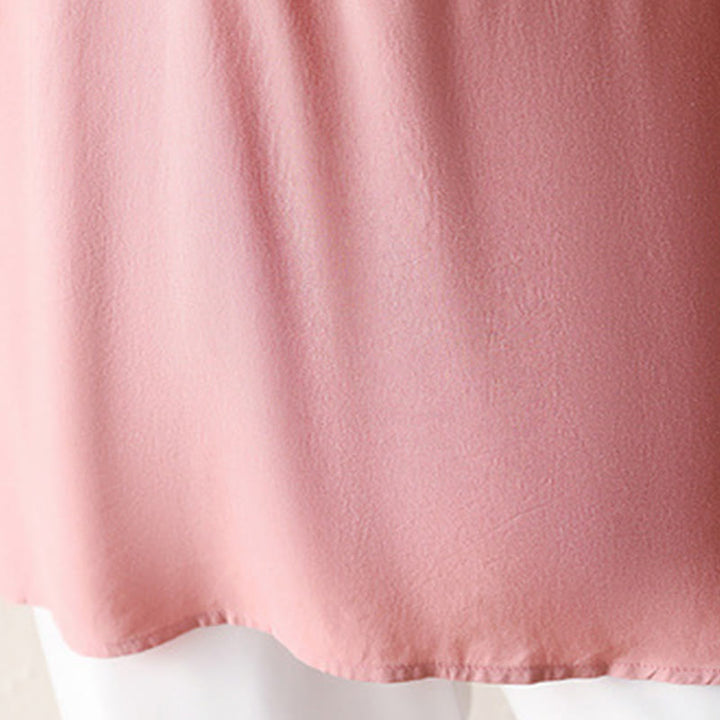 Maglietta a mezza manica con scollo a V e bottoni rosa con motivo Buddha Stones - image 8