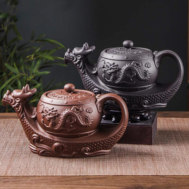 Teiera in ceramica viola con argilla e nuvole di buon auspicio, drago vintage , Buddha Stones