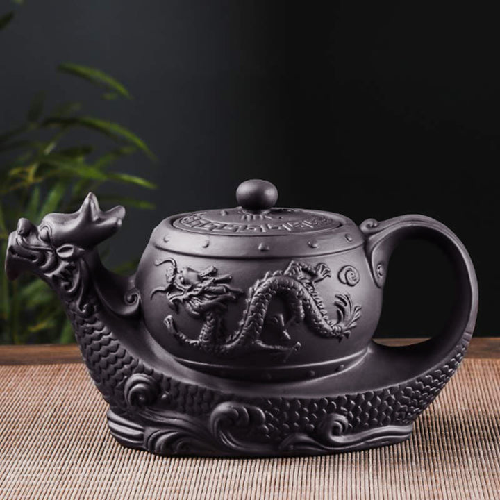 Teiera in ceramica viola con argilla e nuvole di buon auspicio, drago vintage , Buddha Stones