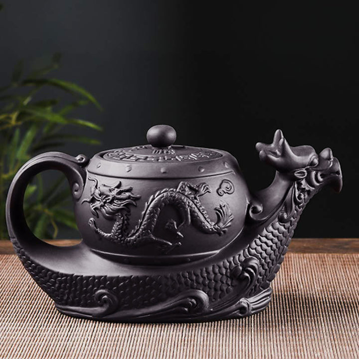 Teiera in ceramica viola con argilla e nuvole di buon auspicio, drago vintage , Buddha Stones