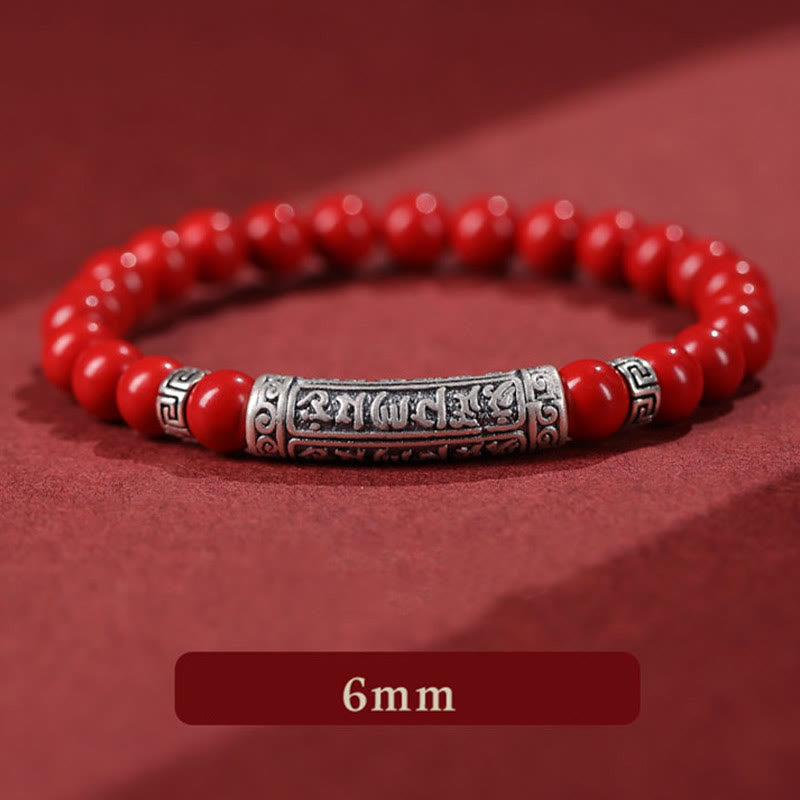 Braccialetto di benedizione con sei parole vere in argento sterling 999, Buddha Stones , cinabro - Cinabro rosso da 6 mm - image 9