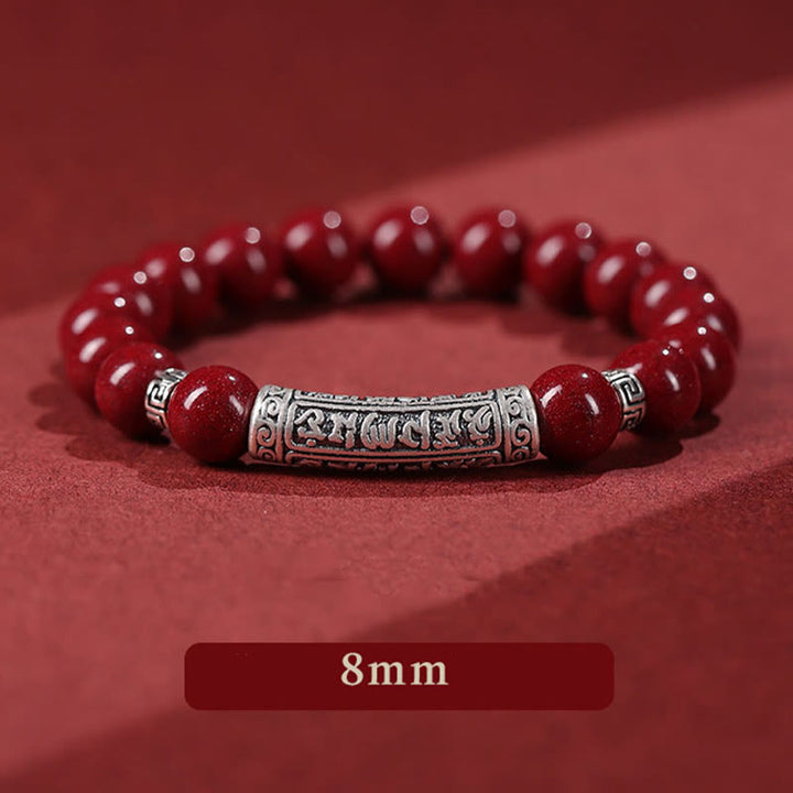 Braccialetto di benedizione con sei parole vere in argento sterling 999, Buddha Stones , cinabro