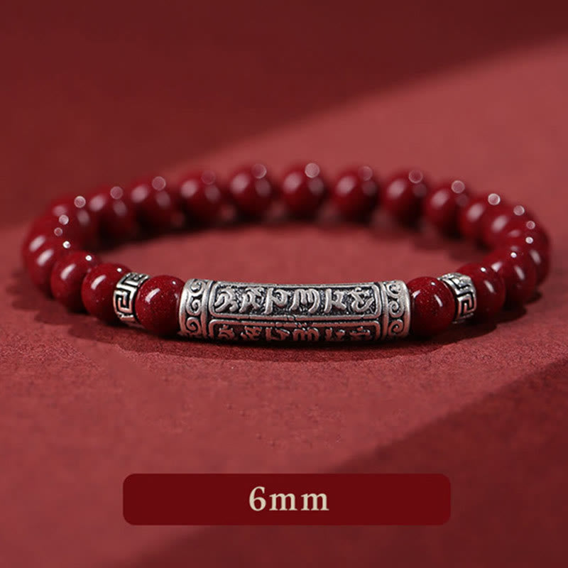 Braccialetto di benedizione con sei parole vere in argento sterling 999, Buddha Stones , cinabro