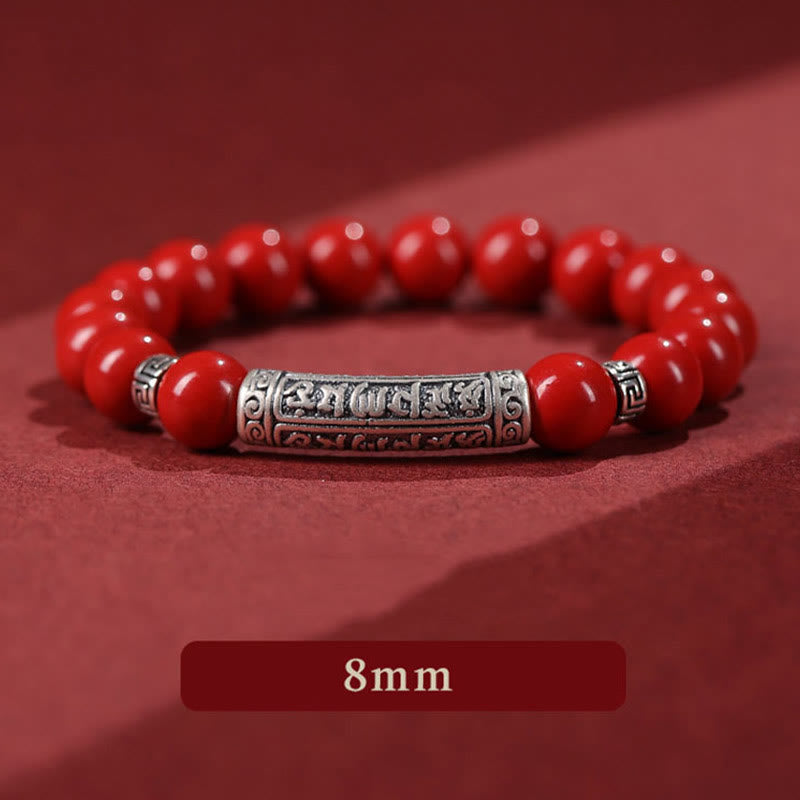 Braccialetto di benedizione con sei parole vere in argento sterling 999, Buddha Stones , cinabro