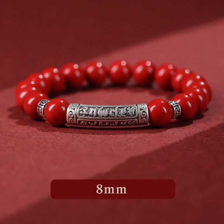 Braccialetto di benedizione con sei parole vere in argento sterling 999, Buddha Stones , cinabro