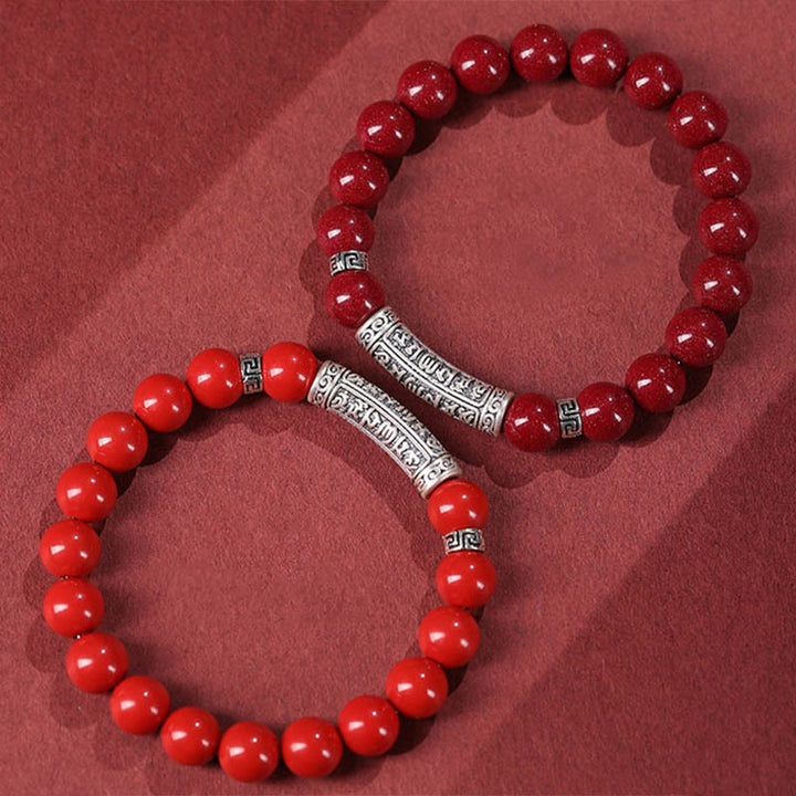 Braccialetto di benedizione con sei parole vere in argento sterling 999, Buddha Stones , cinabro