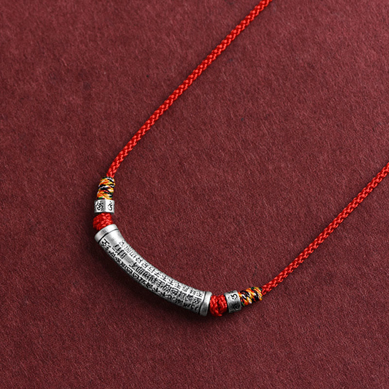 Collana con ciondolo in argento sterling 999 con sei vere parole del sutra del cuore e cordino Buddha Stones - Rosso (Sei Vere Parole e Sutra del Cuore) - image 12
