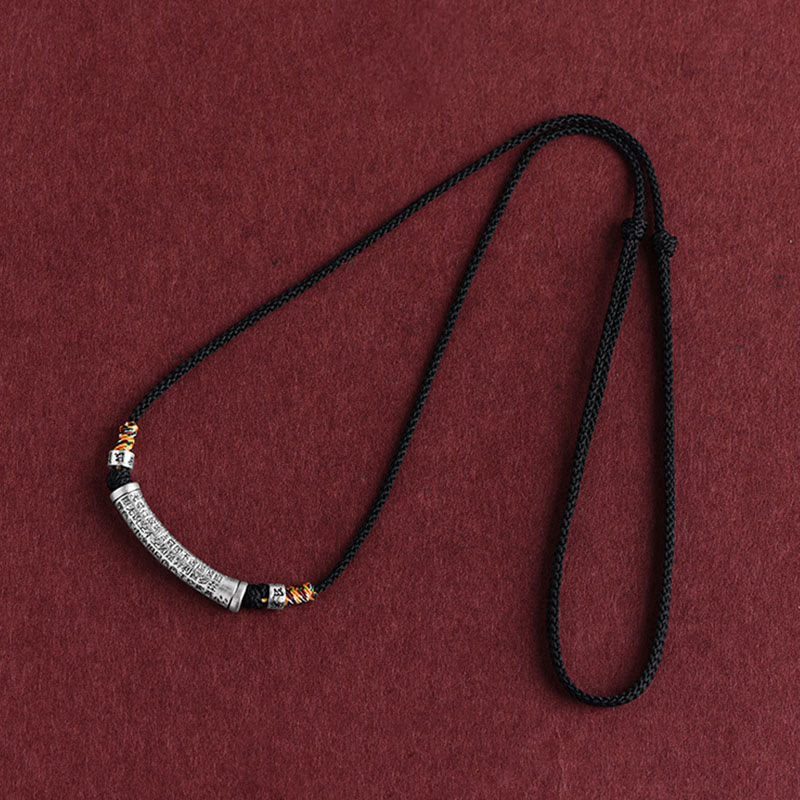 Collana con ciondolo in argento sterling 999 con sei vere parole del sutra del cuore e cordino Buddha Stones - image 1
