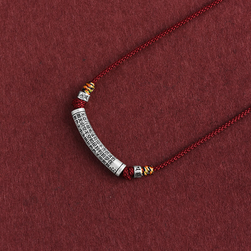 Collana con ciondolo in argento sterling 999 con sei vere parole del sutra del cuore e cordino Buddha Stones - Vino rosso (Sei vere parole e Sutra del cuore) - image 11