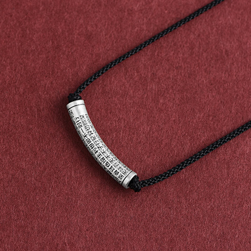 Collana con ciondolo in argento sterling 999 con sei vere parole del sutra del cuore e cordino Buddha Stones - Nero (Sutra del Cuore) - image 18