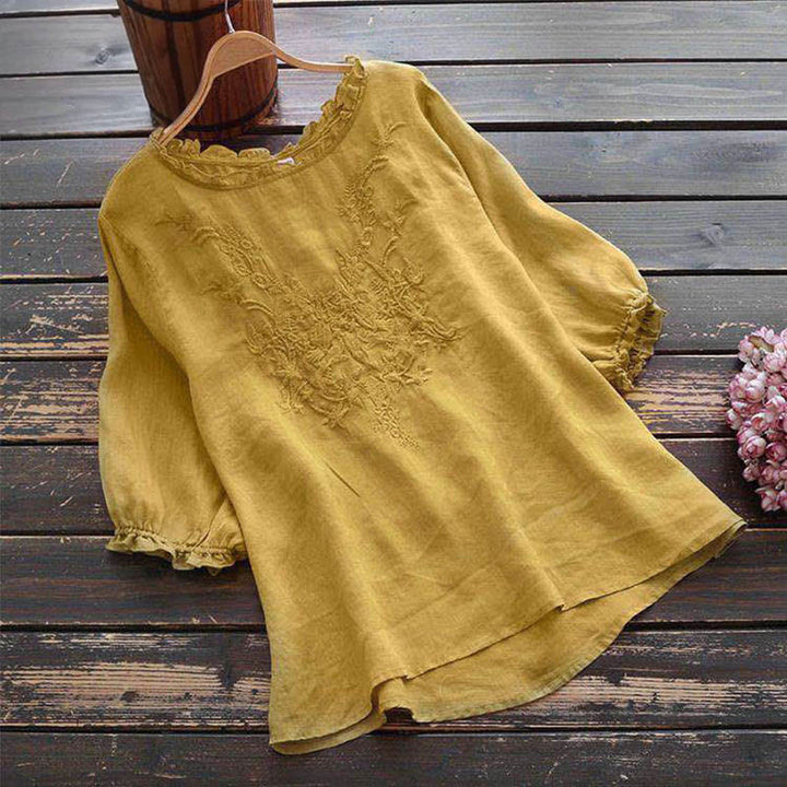 Maglietta girocollo con ricamo floreale da donna Buddha Stones - LemonChiffon - US14, UK/AU18, EU46 (4XL) - image 8