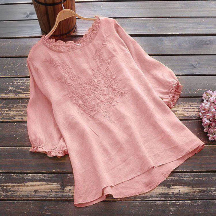 Maglietta girocollo con ricamo floreale da donna Buddha Stones - Rosa chiaro - US14, UK/AU18, EU46 (4XL) - image 14