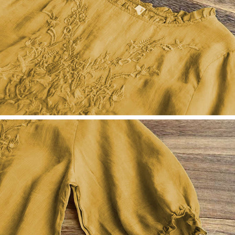 Maglietta girocollo con ricamo floreale da donna Buddha Stones - image 10
