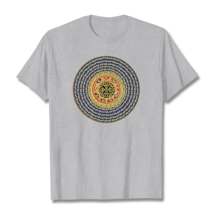 T-shirt in sanscrito con Buddha Stones 108 Om Mani Padme Hum Mantra