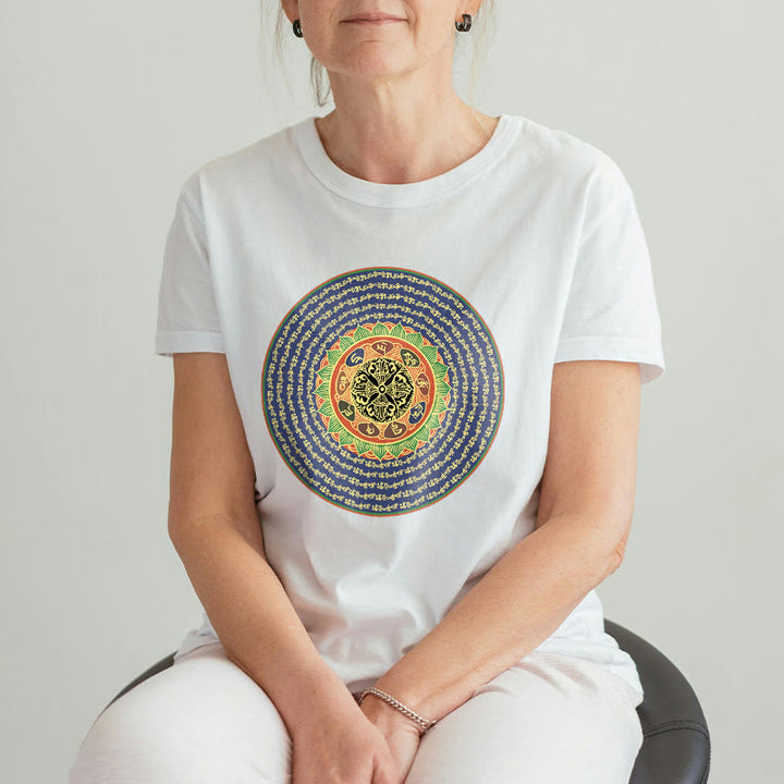 T-shirt in sanscrito con Buddha Stones 108 Om Mani Padme Hum Mantra