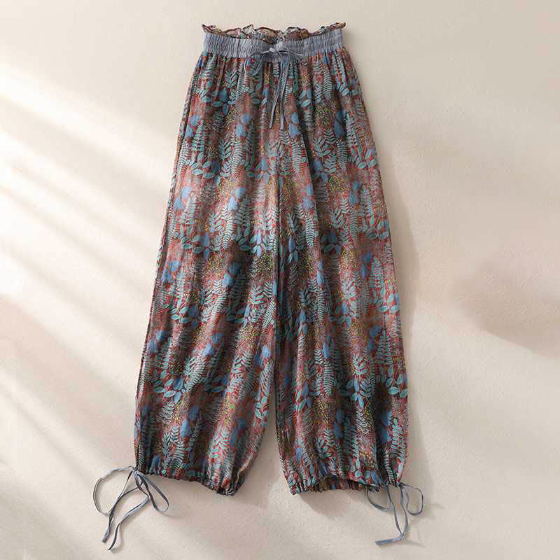 Pantaloni da donna estivi Buddha Stones Blue Leaves Plants con tasche - US8-10, UK/AU12-14, EU40-42 (2XL) - image 1