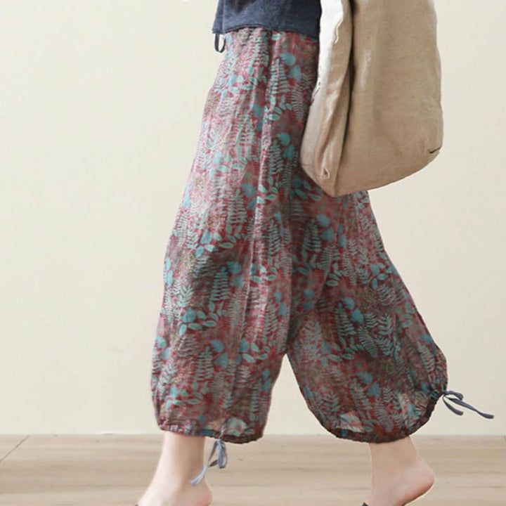 Pantaloni da donna estivi Buddha Stones Blue Leaves Plants con tasche - image 10