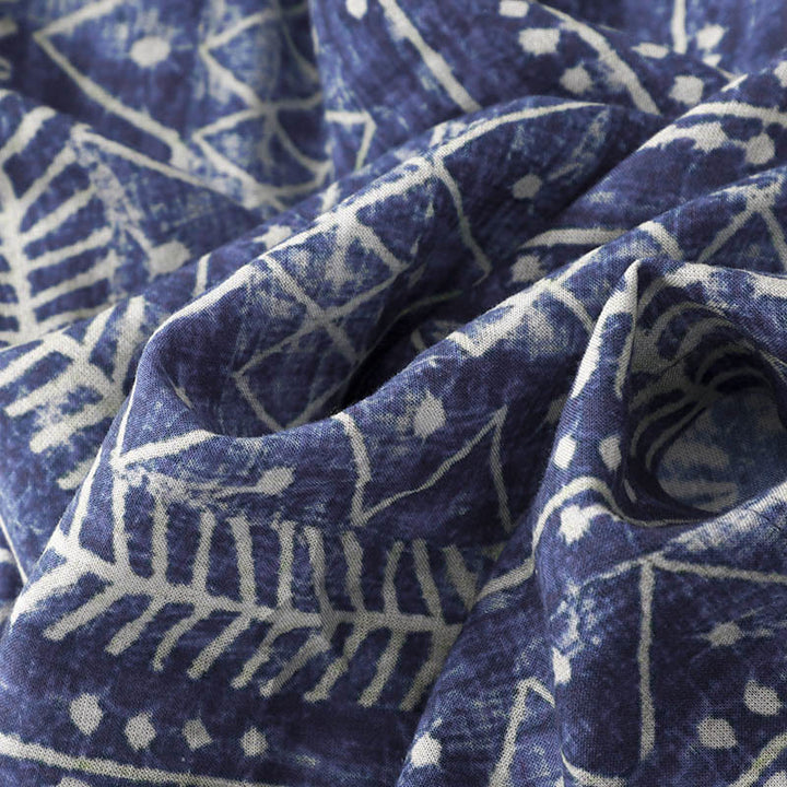 Pantaloni larghi in cotone e lino con stampa a righe blu Buddha Stones e tasche - image 7