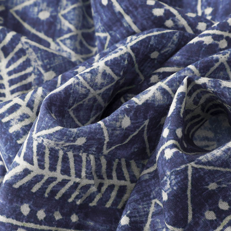 Pantaloni larghi in cotone e lino con stampa a righe blu Buddha Stones e tasche - image 8