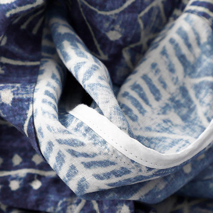 Pantaloni larghi in cotone e lino con stampa a righe blu Buddha Stones e tasche - image 9