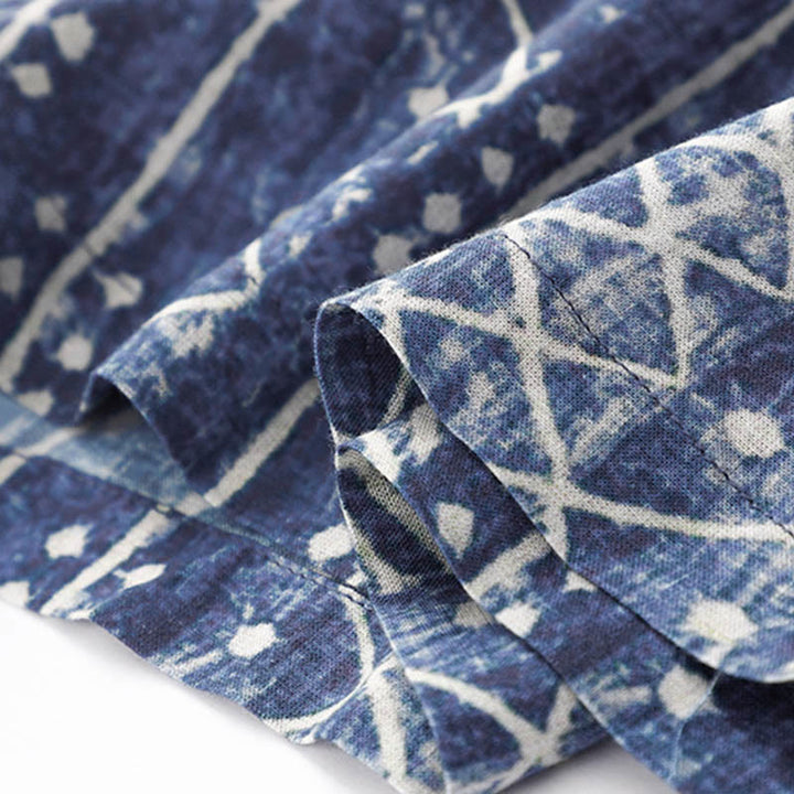 Pantaloni larghi in cotone e lino con stampa a righe blu Buddha Stones e tasche - image 9